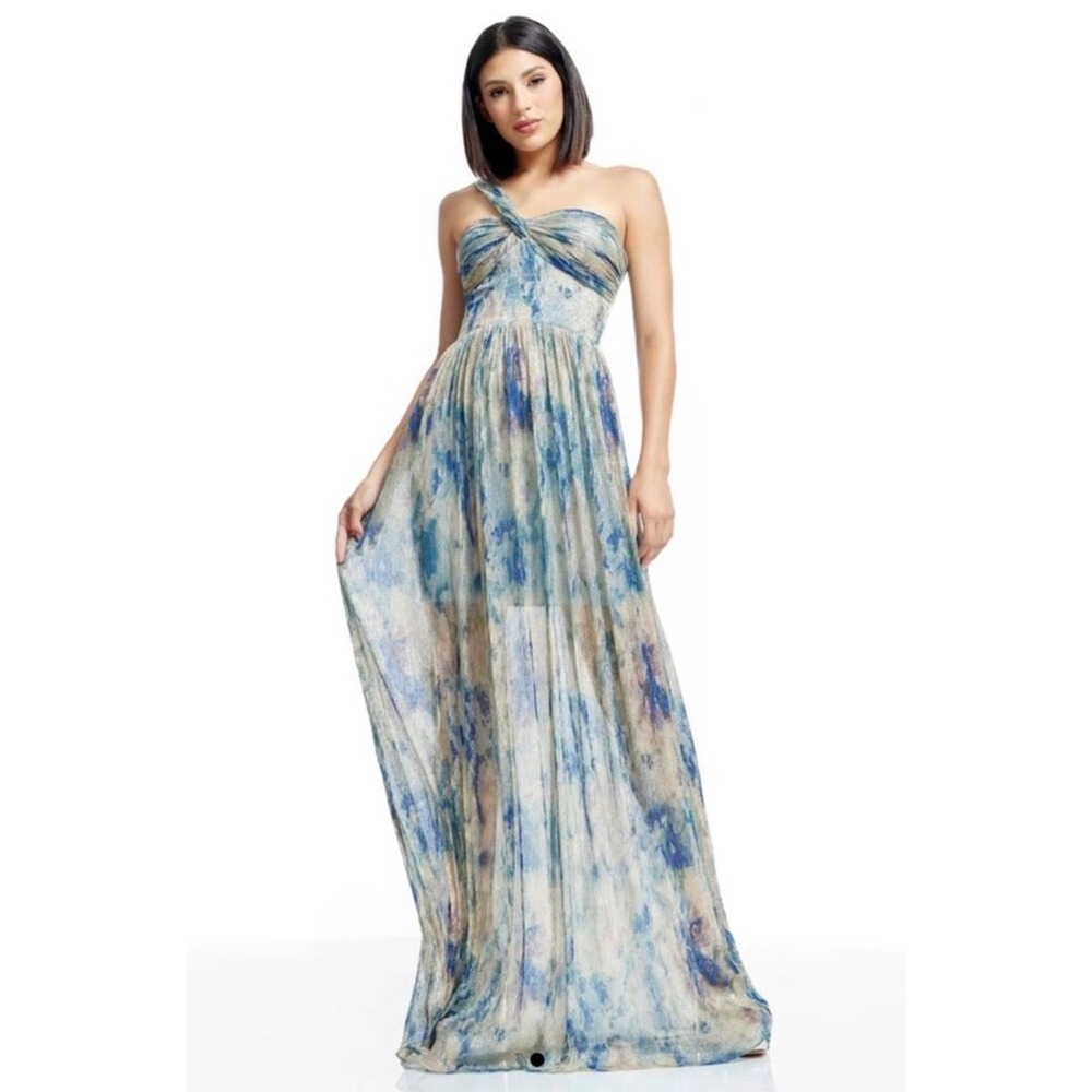 Dress the Population Idalia Metallic Abstractโ Floral Print One-Shoulder Gown XL